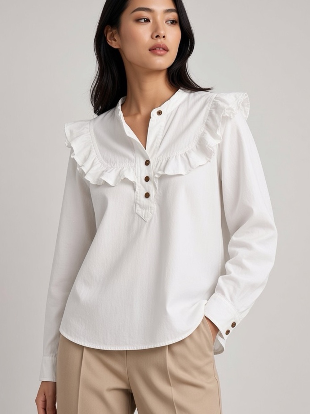 ba&sh White Ruffled Collar Button Placket Blouse